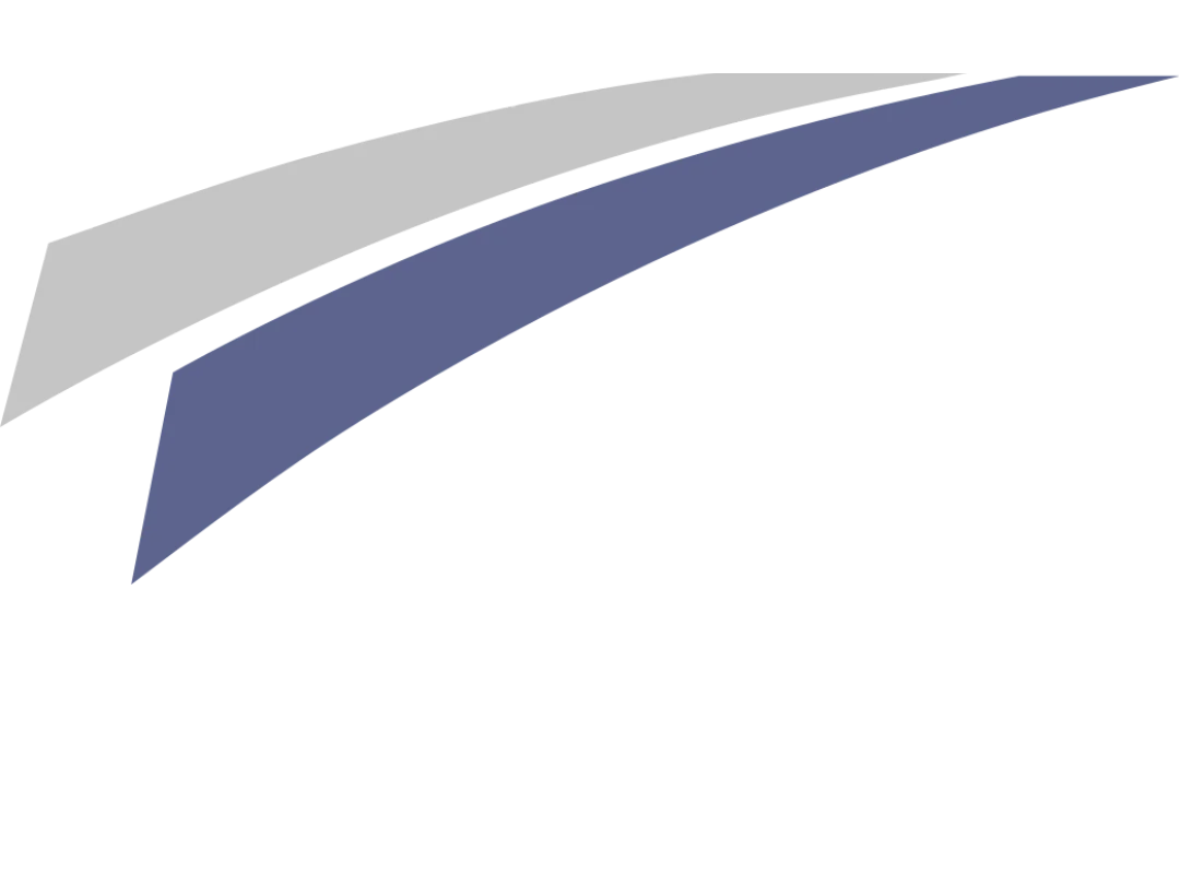 Logo mit zwei stilisierten, schrägen Linien in Grau und Blau, die Dynamik und Bewegung symbolisieren.