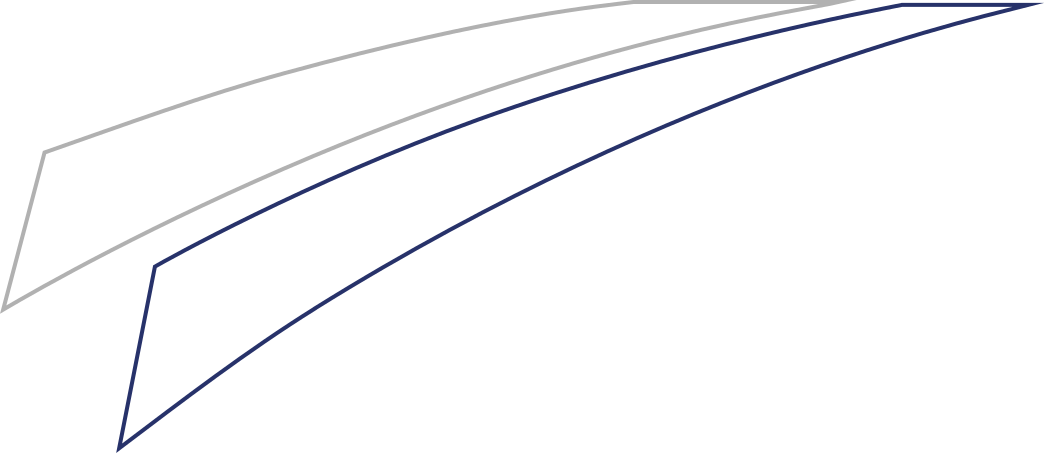 Abstrakte Grafik mit zwei geschwungenen, sich kreuzenden Linien in Schwarz und Grau auf weißem Hintergrund.